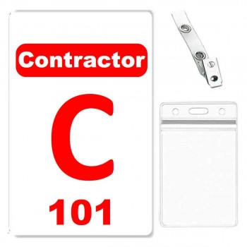 Custom Printed Numbered PVC Contractor Badge, Zipper Badge Holders + Strap Clips - 10 pack